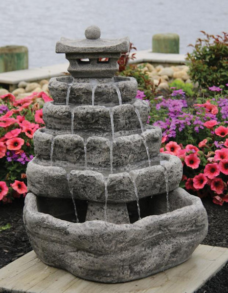 Asian Influenced Mountain Shrine Fountain Multiple levels Cement